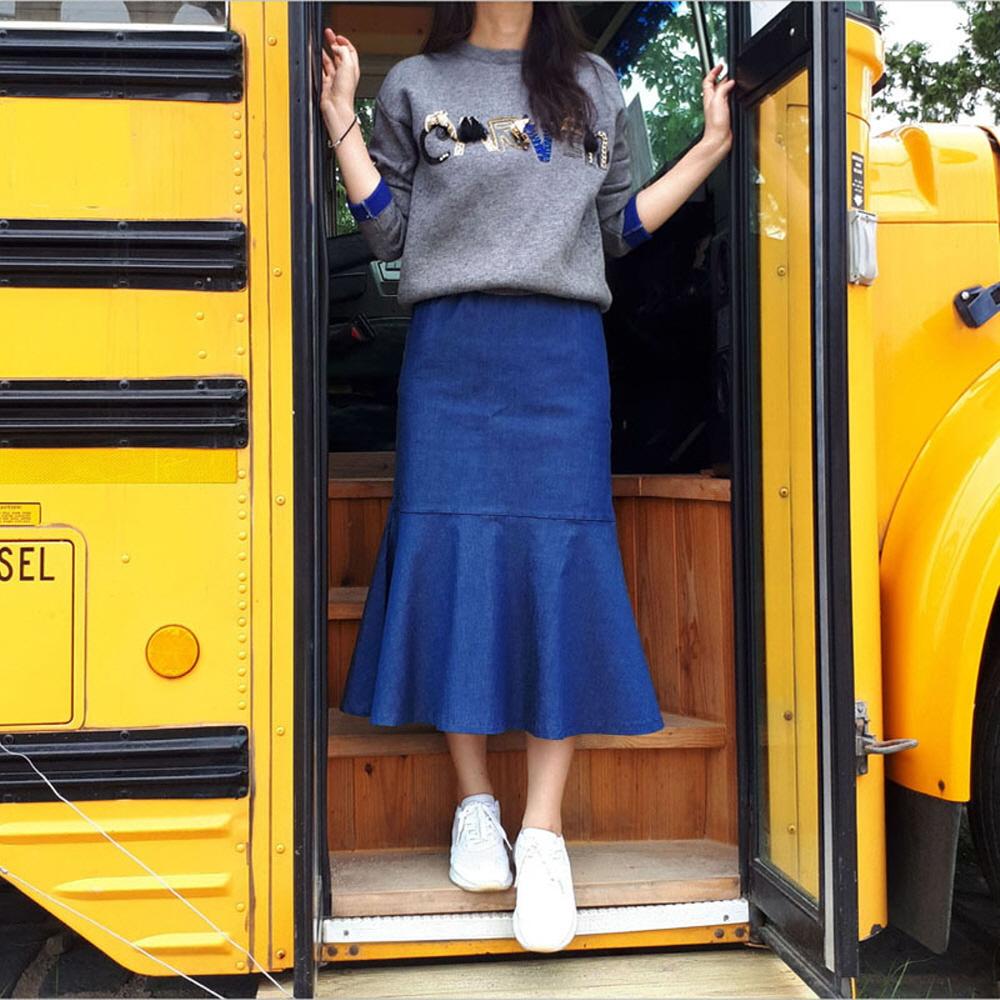 Women's Denim Pencil Midi Skirt